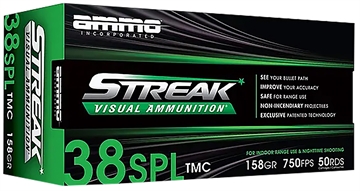 Picture of Ammo Inc Streak Visual (GREEN) 38Special 158gr Total Metal Case 50 Per Box/20 Case 38158TMCSTRKGRN50