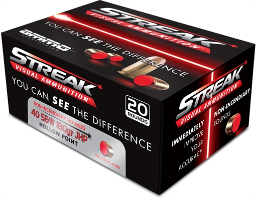 Picture of Ammo Inc 40180JHPSTRKRED Streak Visual (RED) 40S&W 180gr Jacketed Hollow Point 20 Per Box/10 Case 40180JHPSTRKRED 40180JHP-STRK-RED