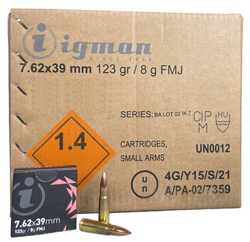Picture of Igman Centerfire Rifle 7.62x39mm 123 gr Full Metal Jacket 840 Per Box/ 1 Case IGMAN762
