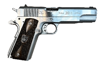Picture of American Precision Firearms Second Century, 1911, Semi-automatic, Single Action, Double Barrel, Steel Framed Pistol, 45ACP, 5" Barrels, Brushed Stainless Steel, Silver, Wood Grips, 7+7 Rounds, 2 Magazines AFA1-45-SS-14