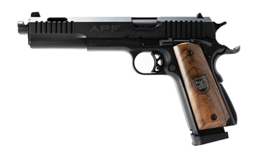 Picture of American Precision Firearms Prismatic, Dueller, 1911, Semi-automatic, Single Action, Double Barrel, Steel Framed Pistol, 45ACP, 5" Barrels, Matte Finish, Black, Wood Grips, 7+7 Rounds, 2 Magazines AFDP-45-BK-14