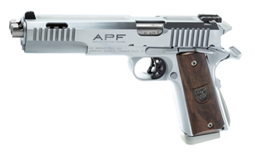 Picture of American Precision Firearms Prismatic, Dueller, 1911, Semi-automatic, Single Action, Double Barrel, Steel Framed Pistol, 45ACP, 5" Barrels, Brushed Finish, Stainless Steel, Wood Grips, 7+7 Rounds, 2 Magazines AFDP-45-SS-14