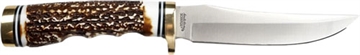 Picture of Uncle Henry Next Gen Golden Spike 5" Fixed Plain Satin Polished Stainless Steel Blade, Brown Brass Accents Staglon Handle 1100087