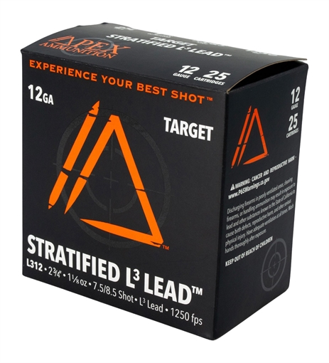 Picture of Apex Ammunition Target Stratified L3 Shotshells 12ga 2-3/4" 1-1/8oz 1250 fps #7.5 & #8.5 25/ct ET12-7585