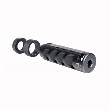 Picture of Ultradyne USA Apollo MAX Compensator Muzzle Brake with Timing Nut AR-10 6.5, 5/8"-24 Thread, .975 Outside Diameter, Steel Nitride Finish UD10260
