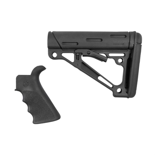 Picture of Hogue OverMolded Combo Kit Black Synthetic with Rubber Overmold, Collapsible Stock, Beavertail Grip with Finger Grooves, Fits Commercial Buffer Tube (Tube Not Included) 15055