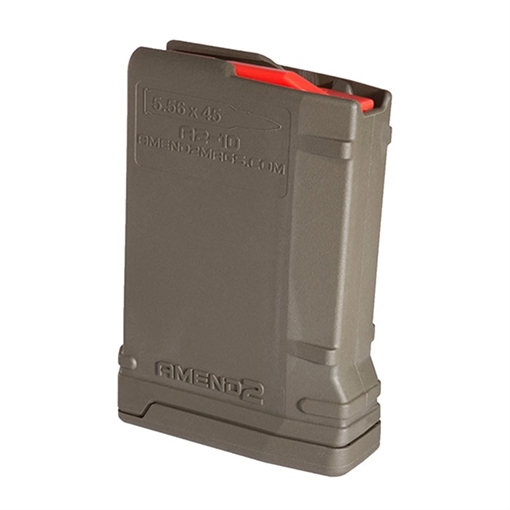 Picture of AMEND2 M2 5.56MM 10RD AR15 WITH RED FOLLOWER OD GREEN POLYMER MAGAZINE ( 50 PER CASE ) 556ODG10M2 556MOD2ODG10