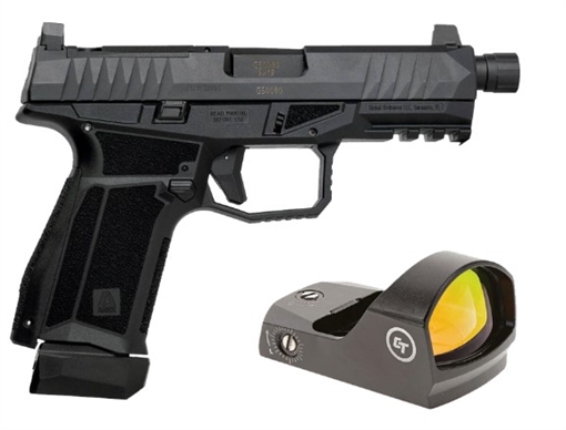 Picture of AREX DELTA M TACTICAL 9MM 1X15RD MAG 1X 15+2 MAG 12 X 28IN THREADED BARREL SERIALIZED TRIGGER ASSEMBLY INTERCHANGEABLE FRAME AND BACKSTRAPS SUPPRESSOR HEIGHT SIGHTS 5X OPTICS PLATES BLACK WITH CRIMSON TRACE RED DOT 197892019521