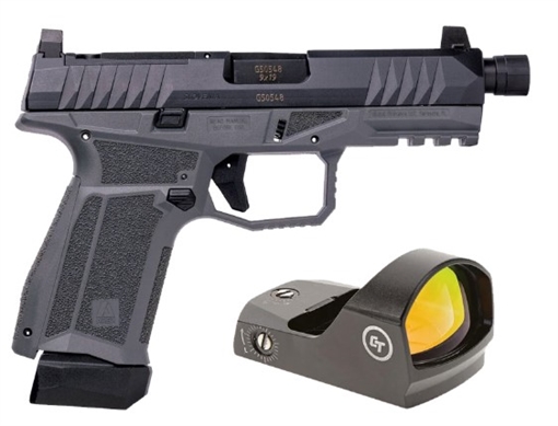Picture of AREX DELTA M TACTICAL 9MM 1X15RD MAG 1X 15+2 MAG 12 X 28IN THREADED BARREL SERIALIZED TRIGGER ASSEMBLY INTERCHANGEABLE FRAME AND BACKSTRAPS SUPPRESSOR HEIGHT SIGHTS 5X OPTICS PLATES GREY WITH CRIMSON TRACE RED DOT 197892019545