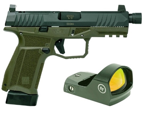Picture of AREX DELTA M TACTICAL 9MM 1X15RD MAG 1X 15+2 MAG 12 X 28IN THREADED BARREL SERIALIZED TRIGGER ASSEMBLY INTERCHANGEABLE FRAME AND BACKSTRAPS SUPPRESSOR HEIGHT SIGHTS 5X OPTICS PLATES OD WITH CRIMSON TRACE RED DOT 197892019552