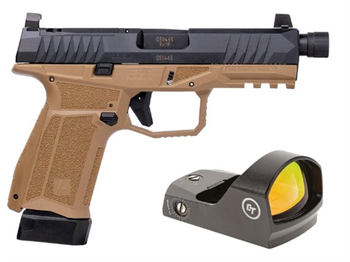 Picture of AREX DELTA X TACTICAL 9MM 1X17RD MAG 1X 17+2 MAG 12 X 28IN THREADED BARREL SERIALIZED TRIGGER ASSEMBLY INTERCHANGEABLE FRAME AND BACKSTRAPS SUPPRESSOR HEIGHT SIGHTS 5X OPTICS PLATES FDE WITH CRIMSON TRACE RED DOT 197892019576