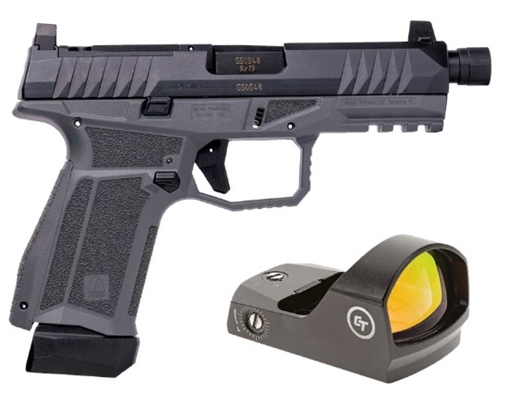 Picture of AREX DELTA X TACTICAL 9MM 1X17RD MAG 1X 17+2 MAG 12 X 28IN THREADED BARREL SERIALIZED TRIGGER ASSEMBLY INTERCHANGEABLE FRAME AND BACKSTRAPS SUPPRESSOR HEIGHT SIGHTS 5X OPTICS PLATES GREY WITH CRIMSON TRACE RED DOT 197892019583