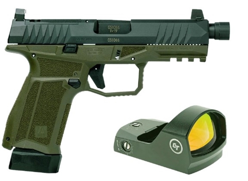 Picture of AREX DELTA X TACTICAL 9MM 1X17RD MAG 1X 17+2 MAG 12 X 28IN THREADED BARREL SERIALIZED TRIGGER ASSEMBLY INTERCHANGEABLE FRAME AND BACKSTRAPS SUPPRESSOR HEIGHT SIGHTS 5X OPTICS PLATES OD WITH CRIMSON TRACE RED DOT 197892019590