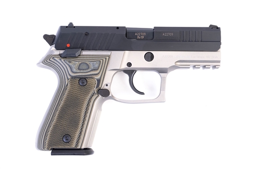 Picture of Arex Rex Zero 1CP-13G1 Grey with Hogue Checkered Green Grips 9mm 15 Round Pistol REXZERO1CP-13G1