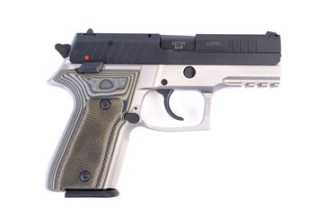 Picture of Arex Rex Zero 1CP-13G1 Grey with Hogue Checkered Green Grips 9mm 15 Round Pistol REXZERO1CP-13G1