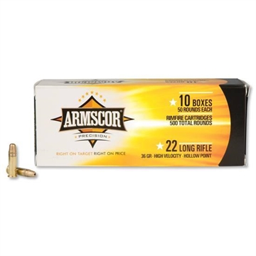 Picture of Armscor Precision 22LR 36gr High Velocity Hollow Point 50 Per Box/100 Case 50015PH