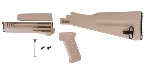 Picture of Arsenal 4-Piece Desert Sand Mil Spec Warsaw Length Buttstock Set for Stamped Receivers With Hardware AKDSW-K