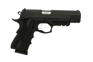 Picture of ATI FXH-45 Moxie 45 ACP 8+1 5" Black Match Grade SS Barrel, Black Parkerized Serrated Slide, Black Polymer Frame w/Beavertail & Picatinny Rail, Black Finger Groove Grip GFXH45M