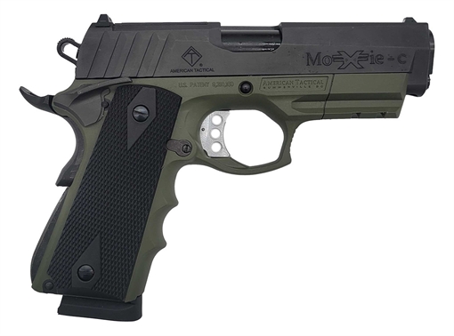 Picture of ATI FXH-45 Moxie 45 ACP 8+1 4.25" Black Nitride Steel Barrel, Black Nitride Serrated Steel Slide, Battlefield Green Polymer Frame w/Beavertail & Picatinny Rail, Black Polymer Grip GFXH45MCBFG