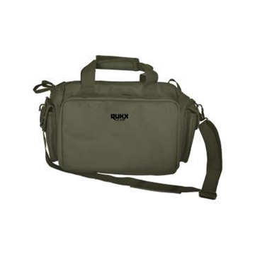 Picture of Rukx Gear Tactical Range Bag Water Resistant Green 600D Polyester with Hidden Handgun Pocket, Mag & Ammo Storage, Non-Rust Zippers & Carry Handle 16" x 7.50" x 10.50" Interior Dimensions ATICTRBG