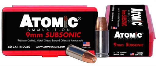 Picture of Atomic Ammunition Pistol Subsonic 9mmLuger 147gr Bonded Match Hollow Point 50 Per Box/10 Case 00438