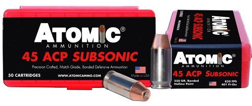 Picture of Atomic Ammunition Pistol Subsonic 45ACP 250gr Bonded Match Hollow Point 50 Per Box/10 Case 00439