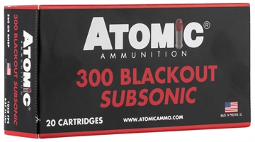 Picture of Atomic Ammunition Rifle Subsonic 300 Blackout 260 gr Round Nose Soft Point Boat Tail 20 Per Box/ 10 Case 00478