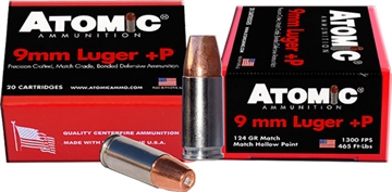 Picture of Atomic Ammunition Pistol Precision Craft 9mmLuger +P 124gr Bonded Match Hollow Point 20 Per Box/10 Case 00454