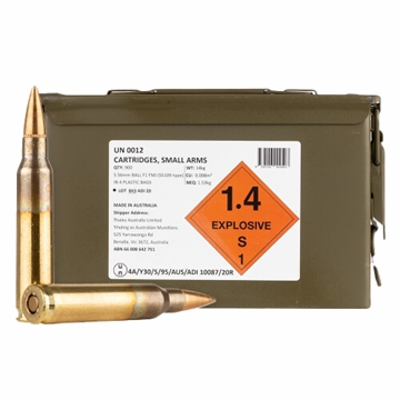 Picture of AUSTRALIAN DEFENSE IND AMO 5.56 62GR STEEL CORE LOOSE PACK IN M2A1 CAN 900 RDS 9332153001544