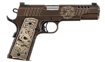 Picture of AUTO ORDNANCE COLD DEAD HANDS 1911 HGA 45ACP 5" BBL DESERT SAND/PLUM BROWN ENGRAVED 7/RD MAG 1911TCAC15