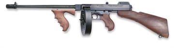 Picture of Thompson 1927A-1 Deluxe Carbine 45 ACP Caliber with 18" Barrel, 20+1 Capacity (Stick), 100+1 Capacity (Drum), Blued Metal Finish, American Walnut Removable Fixed Stock & Wood Grip Right Hand T1B100D