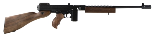 Picture of Thompson 1927A-1 Deluxe 45 ACP Caliber with 18" Barrel, 10+1 Capacity (Stick), Blued Metal Finish, American Walnut Stock Horizontal Wood Grip Right Hand T110SH