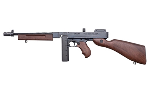 Picture of Auto Ordnance 1927A-1, Short Barreled Rifle, Semi-automatic, 45 ACP, 10.5" Barrel, Matte Finish, Black, Walnut Furniture, Adjustable Sights, 2 Magazines, (1)-20 Round Stick Magazine and (1)-50 Round Drum, Includes Carry Case T1SB50DH