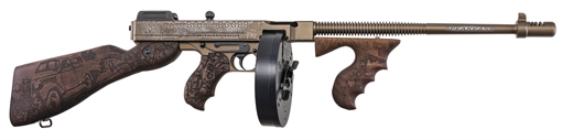 Picture of AUTO ORDNANCE 1927A1 DELUXE BOOTLEGGER RIA 45 AUTO 16.5IN BBL ENGRAVED 50/20RD MAGS 1920'S ARTWORK T1-14C3 T114C3
