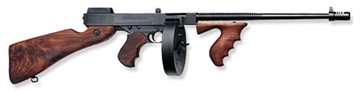 Picture of Thompson 1927A-1 Deluxe 45 ACP Caliber with 16.50" Barrel, 20+1 Capacity (Stick), 50+1 Capacity (Drum), Blued Metal Finish, American Walnut Stock Wood Grip Right Hand T150D
