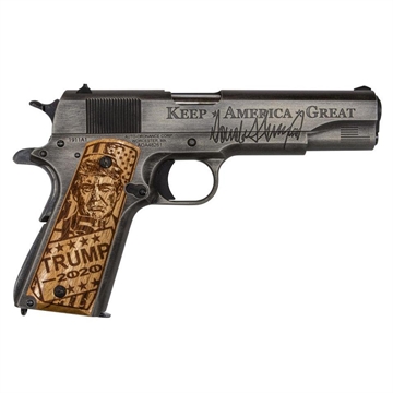 Picture of Auto Ordnance 1911 "Promises Kept" Trump Handgun .45 ACP 7rd Magazines 5" Barrel Engraved Wood Grips 1911BKOC8R