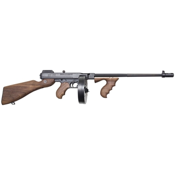 Picture of Thompson 1927A-1 Deluxe Carbine 45 ACP Caliber with 18" Barrel, 20+1 Capacity (Stick), 100+1 Capacity (Drum), Blued Metal Finish, American Walnut Stock Wood Grip Right Hand T1100D