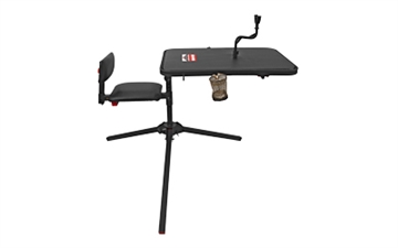 Picture of Birchwood Casey Xtreme Shooting Bench, Seat and Top Swivel Together or Independently 360 Degrees, 2 Shell Gear Pockets, Adjustable Rubber Coated Gun Rest, Interchangeable Accessories, Cup Holder, Gear Basket Gear Hook, Rated for 300LBS, Black BC-MSB500