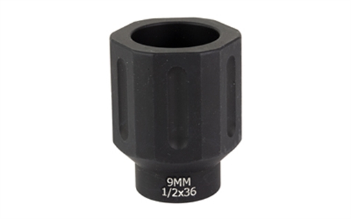 Picture of Battle Arms Development HEX FLASHCAN, Blast Diverter, 9MM, Anodized Finish Black, 1/2X36 Threaded BAD-FLASHCAN-6-1-2x36