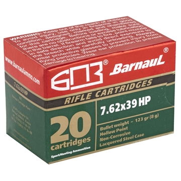 Picture of BARNAUL AMO 7.62X39MM 123GR HP STEEL LACQUERED CASE 20-RD BOX (25 BOXES PER CASE) BRN 762X39 HP123 BRN762X39HP123