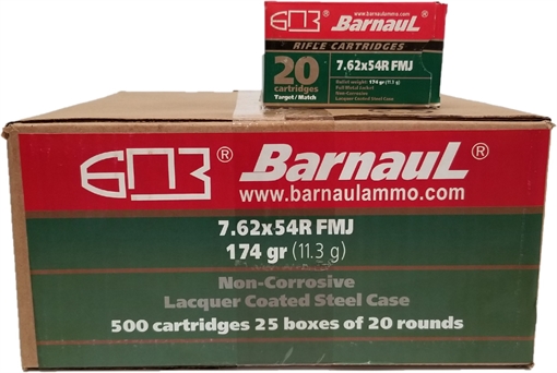 Picture of Barnaul Ammunition 7.62x54R Rifle Ammo BRN762X54RFMJ174-CASE