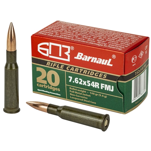 Picture of BARNAUL AMO 7.62X54R 148GR FMJ STEEL LACQUERED CASE 20-RD BOX (25 BOXES PER CASE) BRN 762X54R FMJ148