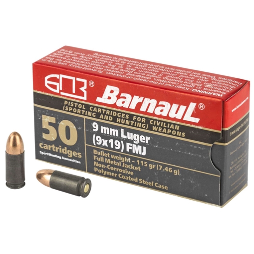 Picture of Barnaul 9MM 115Gr FMJ Steel Polycoated Case 500 Rounds Ammunition BRN9MMLUGERFMJ115 BRN 9MMLUGER FMJ115