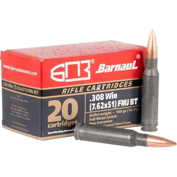 Picture of Barnaul Steel Case Rifle Ammo 308 Win 168 gr. FMJBT 20 rd. BRN 308WIN FMJBT168