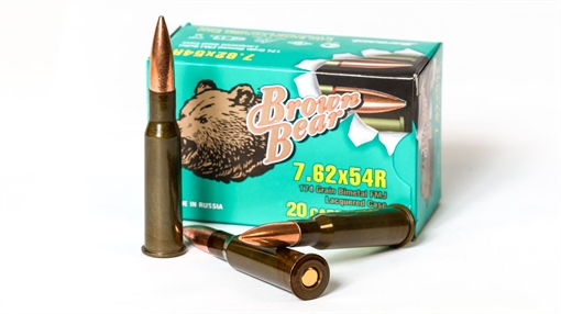 Picture of Bear Ammo 7.62x54R 174 Grain Bimetal Full Metal Jacket 20 Round Box AB754FMJ-20 BRN 762X54R FMJ174