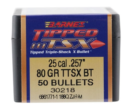 Picture of Barnes Bullets TIPPED TRIPLE SHOCK X 25 CALIBER (0.257'') BT 80GR 50/BOX 30218