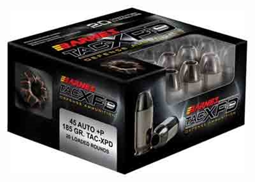 Picture of Barnes TAC-XPD, 45ACP+P, 185 Grain, TAC-XP, Hollow Point, Lead Free, 20 Round Box, California Certified Nonlead Ammunition 21555 BPD45AP1