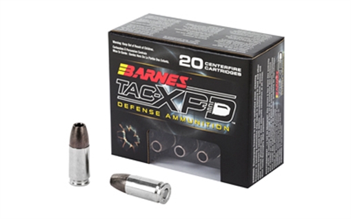 Picture of Barnes TAC-XPD, 9MM+P, 115 Grain, TAC-XP, Hollow Point, Lead Free, 20 Round Box, California Certified Nonlead Ammunition 21551 BPD9MM1