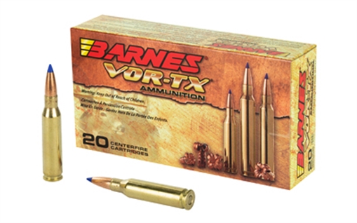 Picture of Barnes VOR-TX, 7MM-08, 120 Grain, Tipped Triple Shock X, Boat Tail, Lead Free, 20 Round Box, California Certified Nonlead Ammunition 21561 BB7MM082