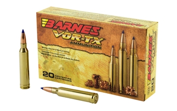 Picture of Barnes VOR-TX, 7MM REM, 140 Grain, Tipped Triple Shock X, Boat Tail, Lead Free, 20 Round Box, California Certified Nonlead Ammunition 21526 BB7MM1